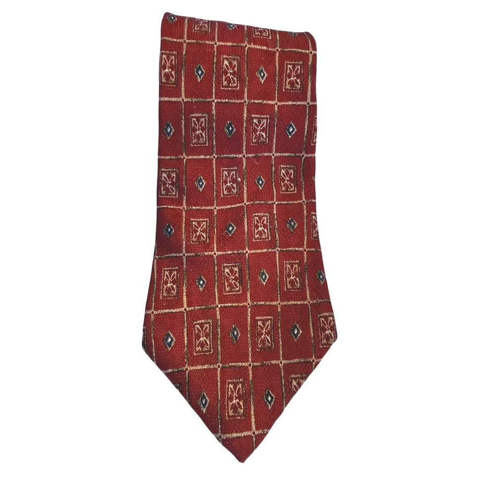 Chaps Ralph Lauren Necktie Mens OS Red Geometric Silk Classic Formal 0075